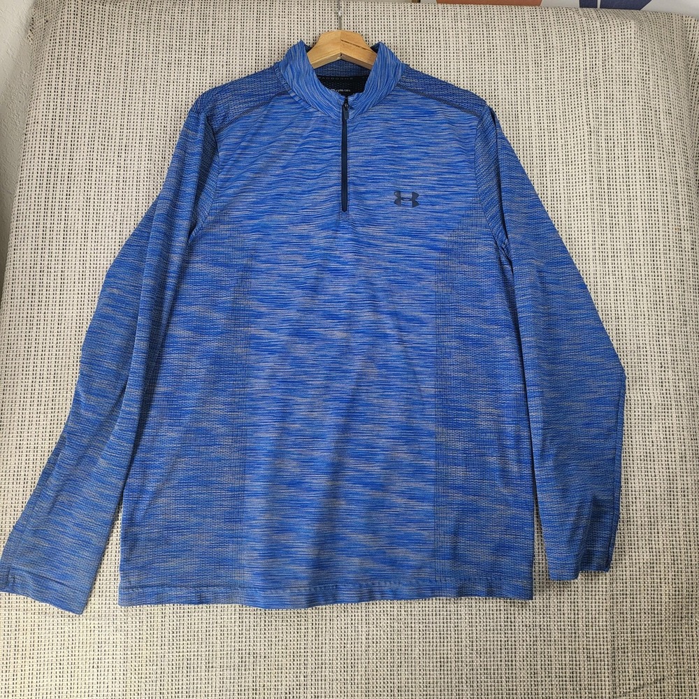 Under‎ Armour Pullover Mens 2XL Blue Threadborne HeatGear Quarter Zip Athletic